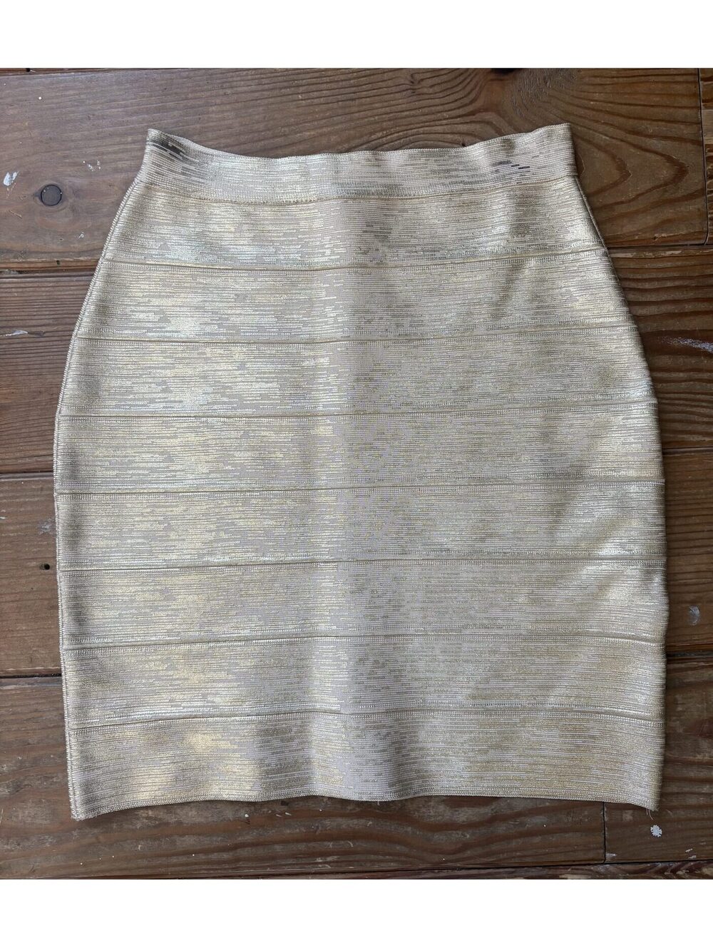 BCBG Gold Metallic Bandage Bodycon Mini Skirt Size Small